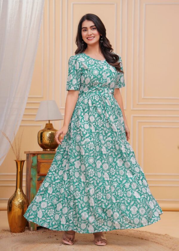 sky blue flower stylish gown for women and girls - Image 3