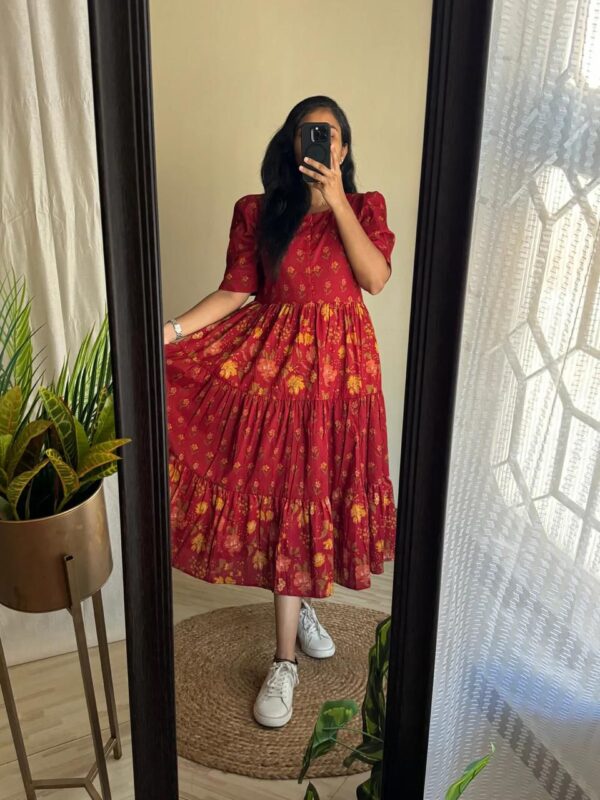 Red gown beatutiful jaipuiri print gown long gown - Image 2